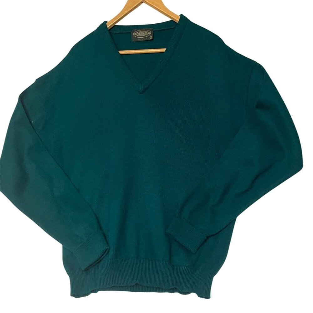 Vintage John Woodhead SWeater Men's MAcrylic V-Neck Sweater Teal Medium Stretch